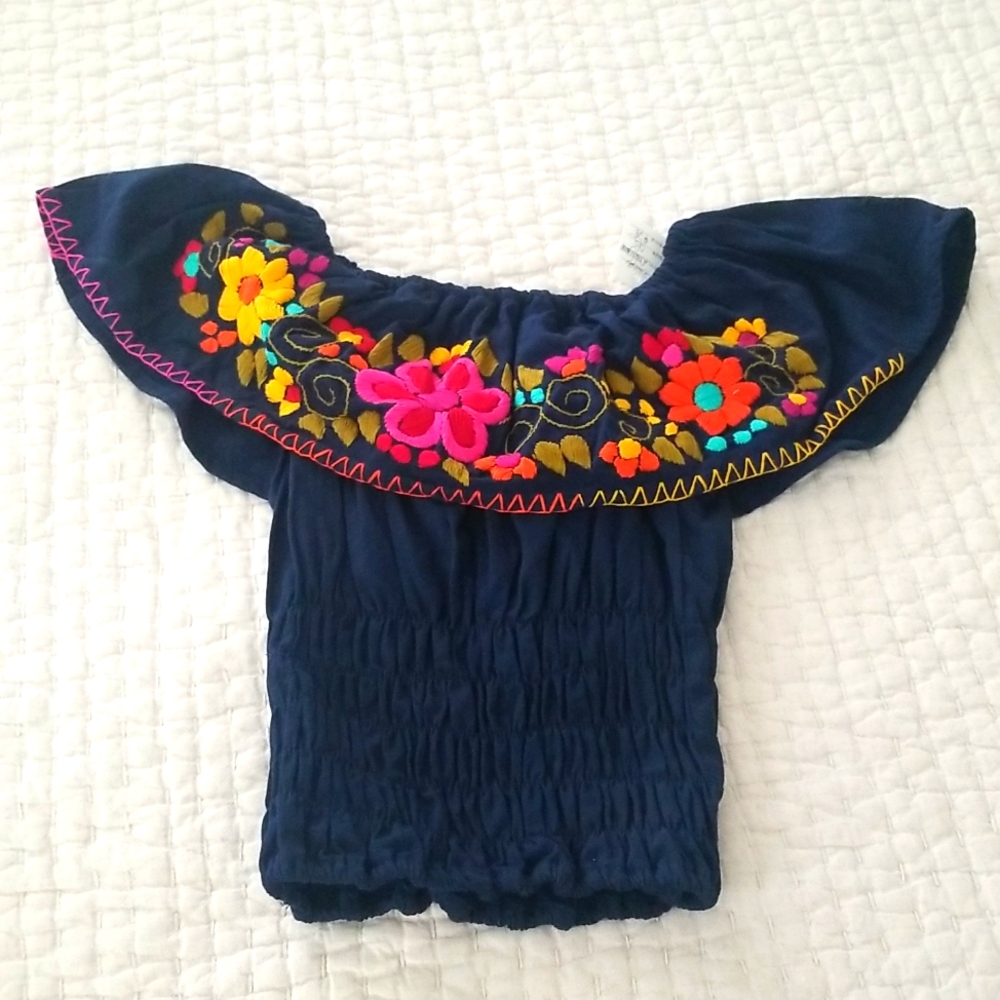 Floral Embroidery Off Shoulder Top